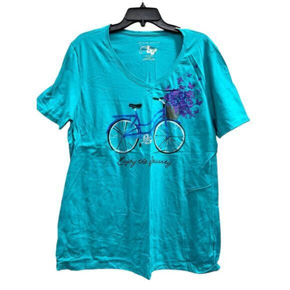 JMS turquoise blue bicycle flowers  whimsy dress tee NWT plus sz 1X 16W